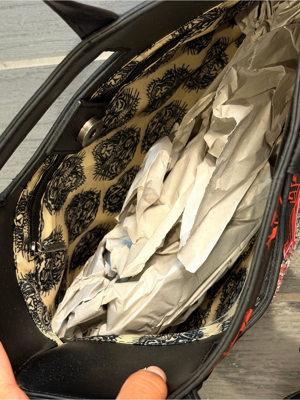 Ed Hardy Black & Red Rose Skull Tote with Stud Accents - Picture 5 of 8